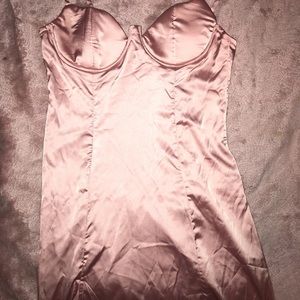 Pink Satin Slit Maxi Dress